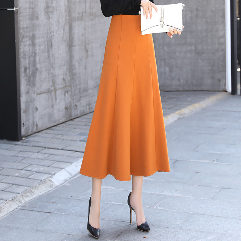 Cotton blend trapeze long skirt