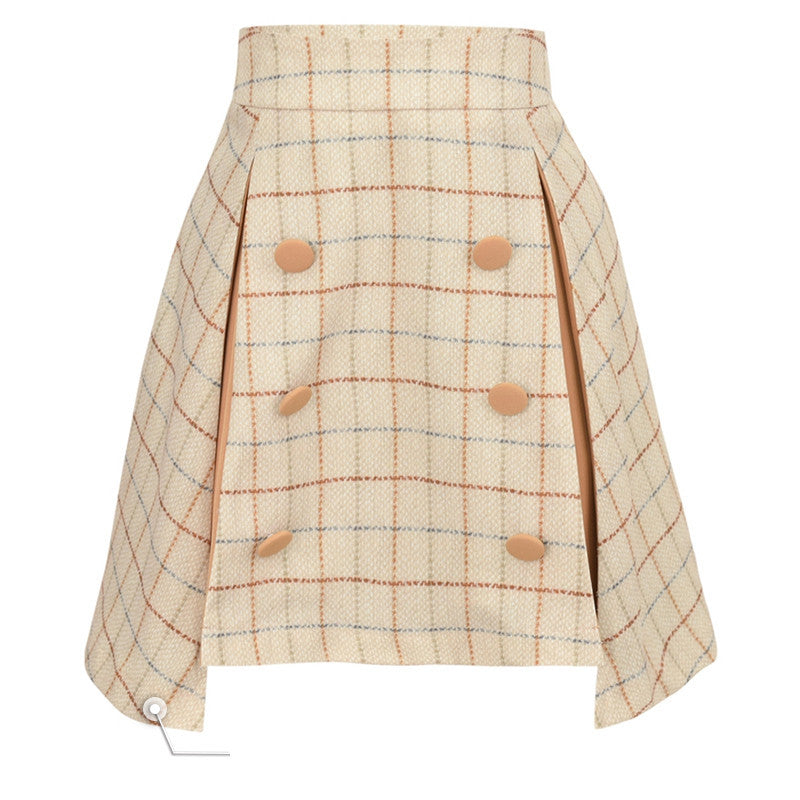High-waisted wool blend plaid mini skirt