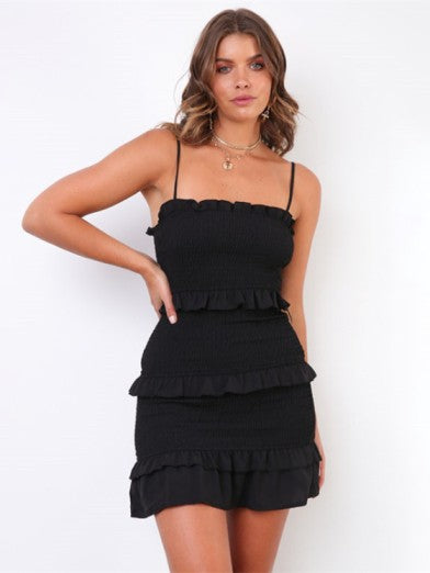 Women's Strappy Maxi Dress with Ruffles - Casual Elegance