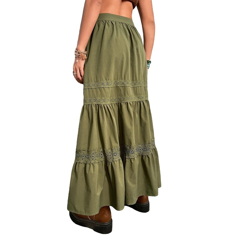 Vintage cotton trapeze skirt with lace details
