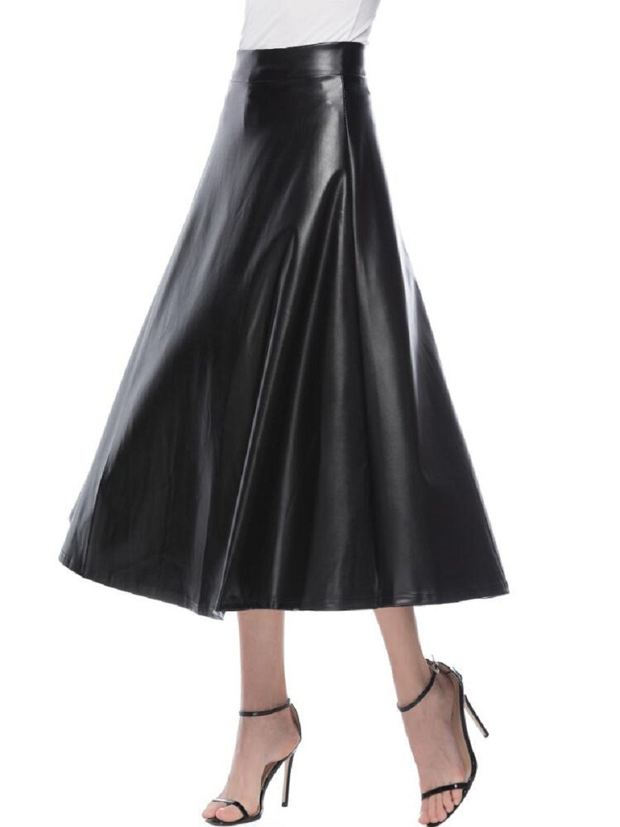 High Waist PU Leather Long Skirt