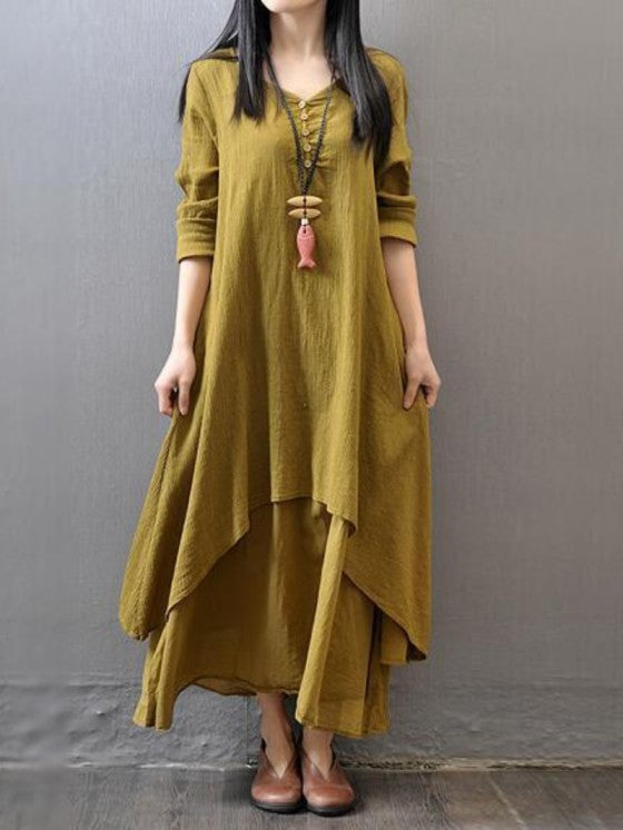 Chic Faux Linen Dress – Spring Comfort and Elegance
