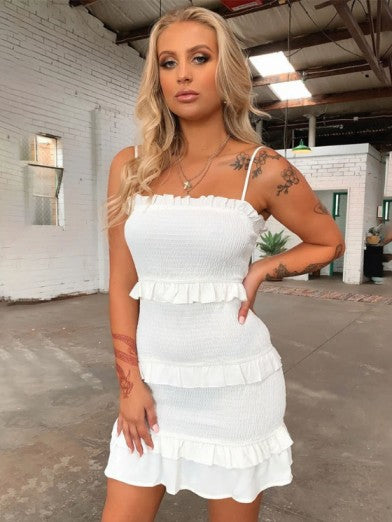 Women's Strappy Maxi Dress with Ruffles - Casual Elegance
