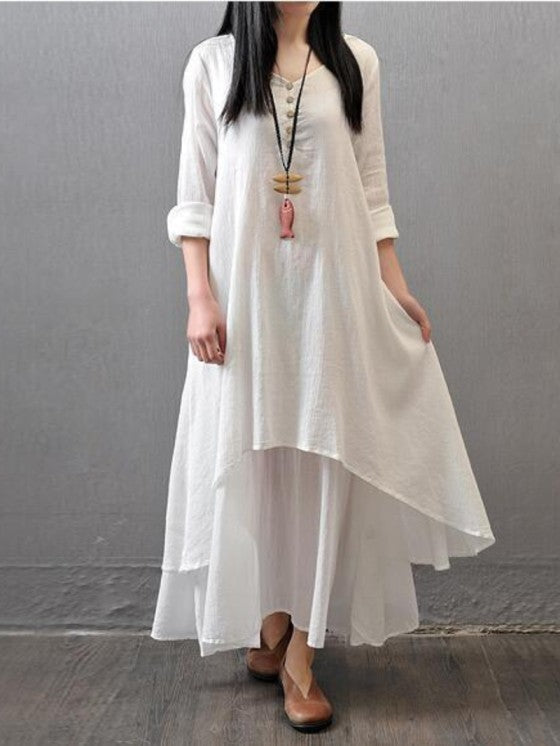 Chic Faux Linen Dress – Spring Comfort and Elegance