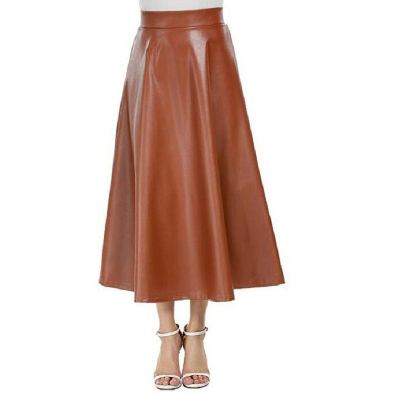 High Waist PU Leather Long Skirt