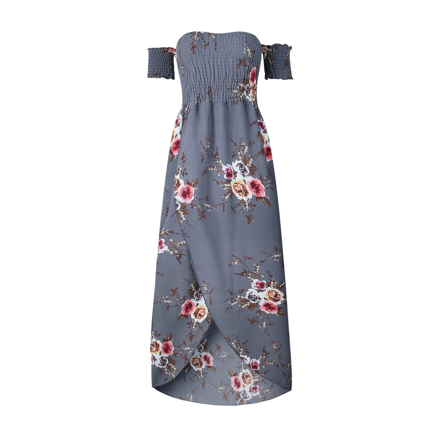 Bohemian Off Shoulder Floral Long Beach Dress - Summer Chiffon Collection