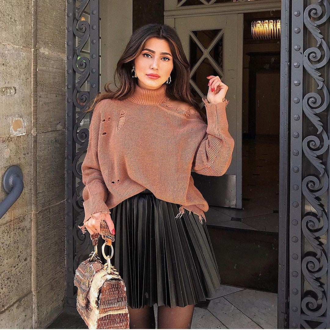 Winter draped knit pleated mini skirt
