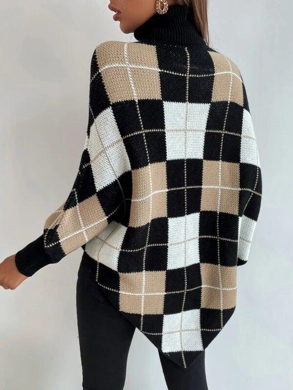 Stylish sweater with geometric print and high neck