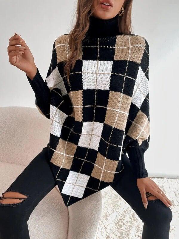 Stylish sweater with geometric print and high neck