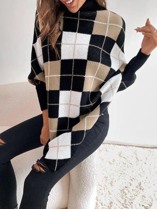 Stylish sweater with geometric print and high neck