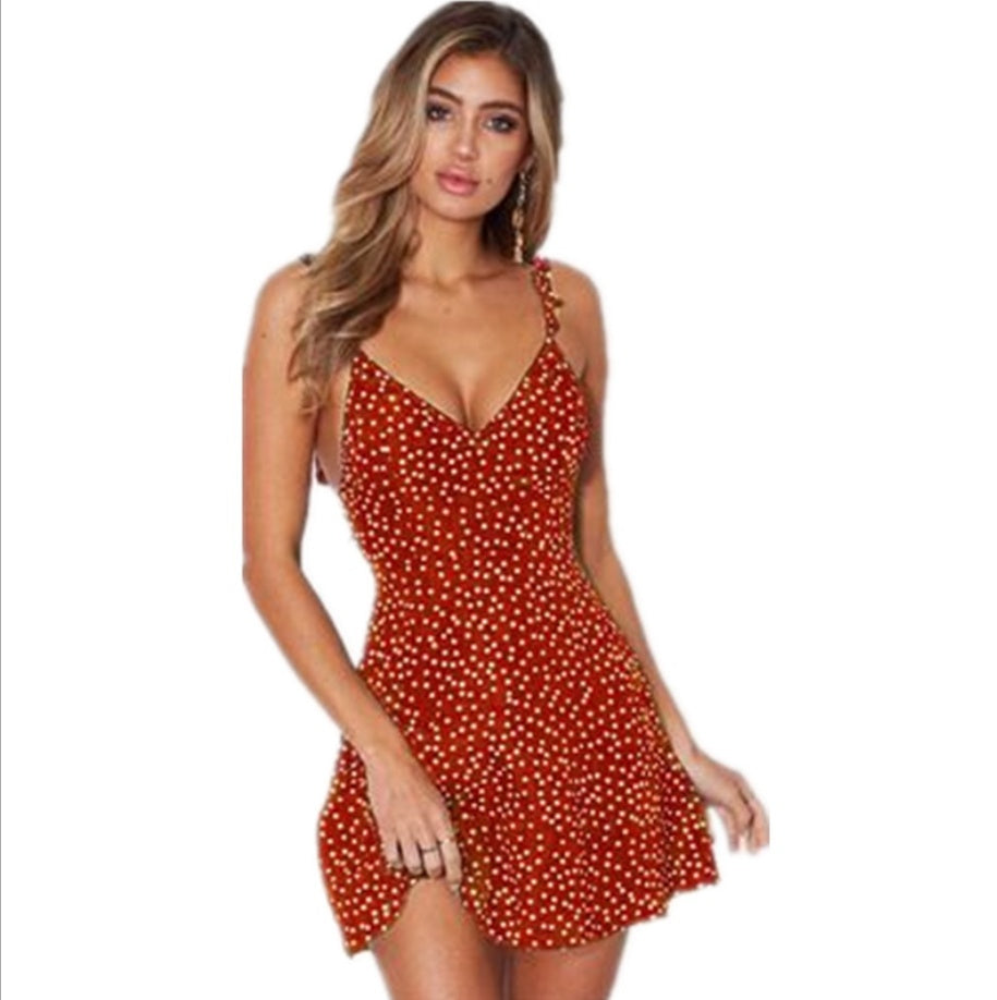 Polka Dot V Neck Summer Dress - Sleeveless Princess Beach Dress