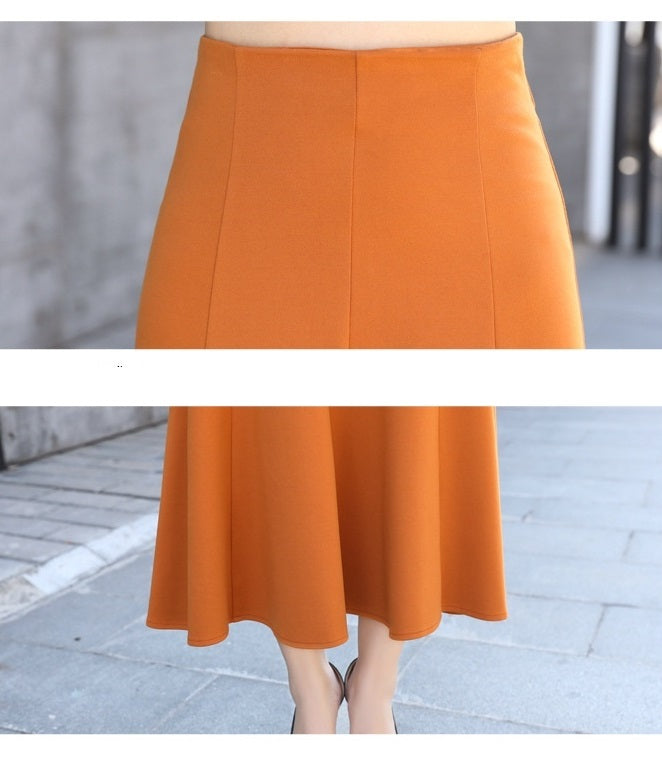 Cotton blend trapeze long skirt
