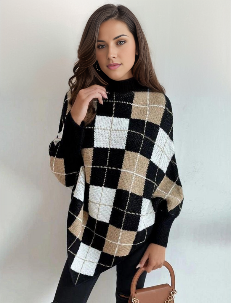 Stylish sweater with geometric print and high neck