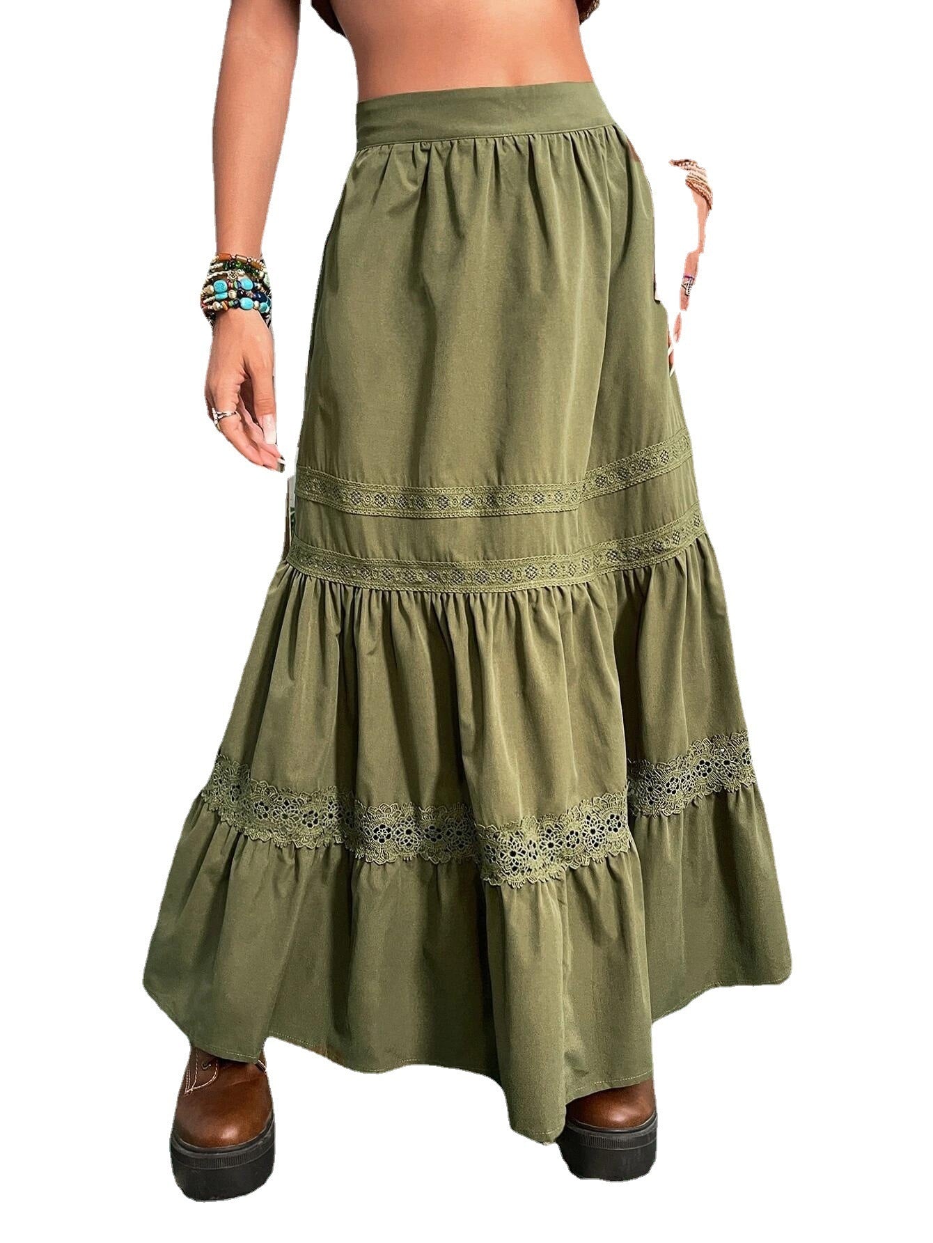 Vintage cotton trapeze skirt with lace details