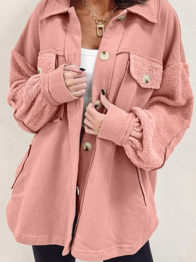 Women's Green Oversized Exposed Seam Shacket with Elbow Patches