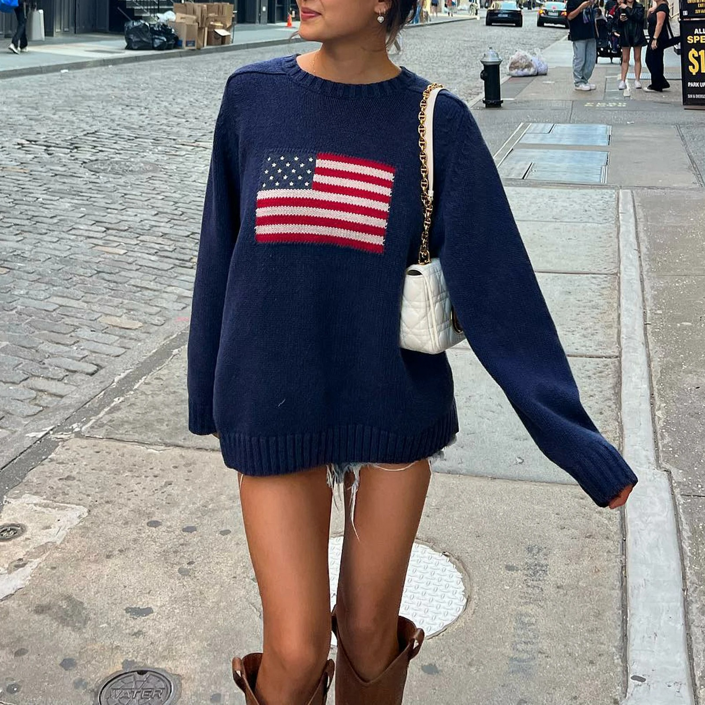 American Flag Detail Knit Sweater