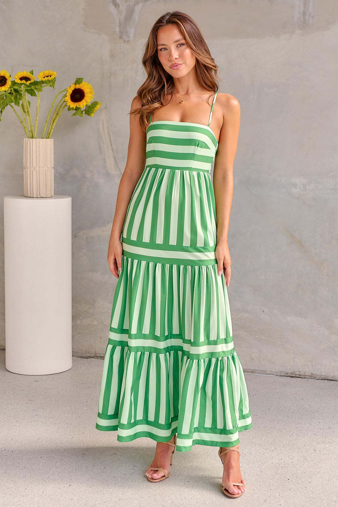 Striped Square Neck Long Dress - Backless Summer Beach Dress with Pockets