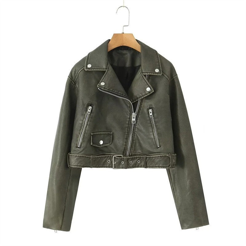Leather jacket with zip closure