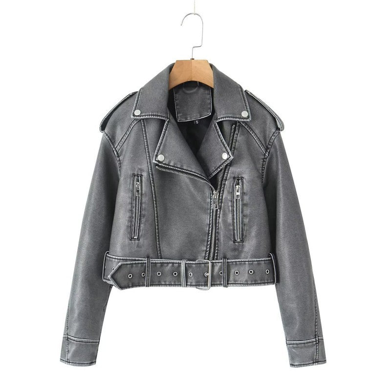 Leather jacket with zip closure