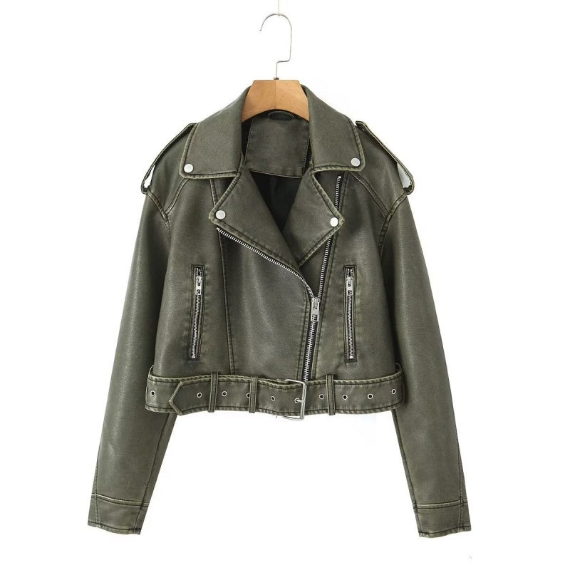 Leather jacket with zip closure