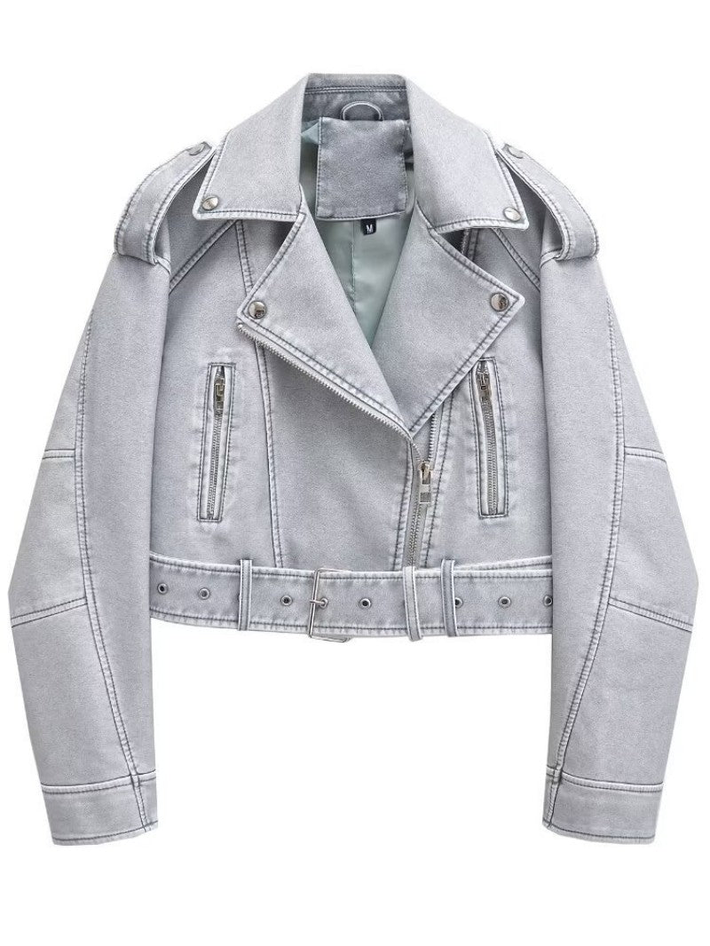 Leather jacket with zip closure