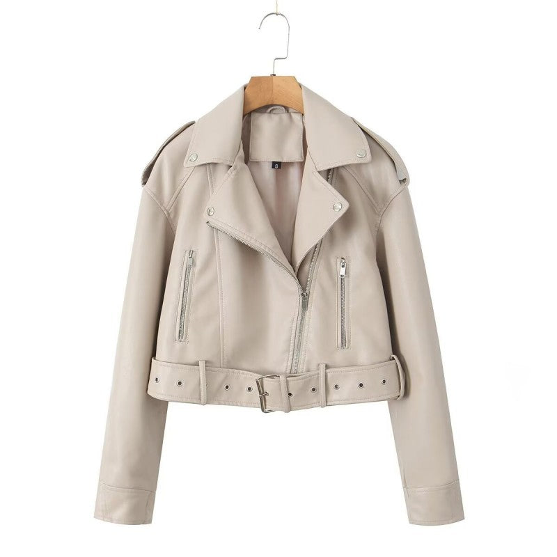 Leather jacket with zip closure