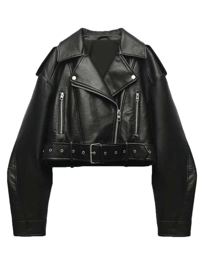 Leather jacket with zip closure