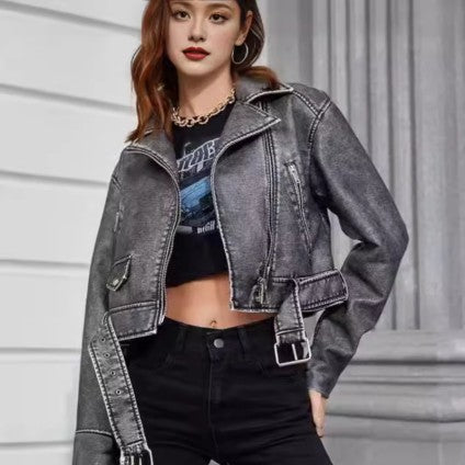 Leather jacket with zip closure