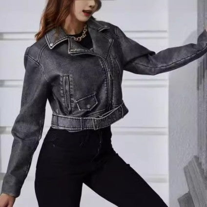 Leather jacket with zip closure