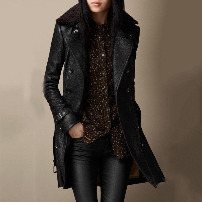 Leather jacket slim fit coat