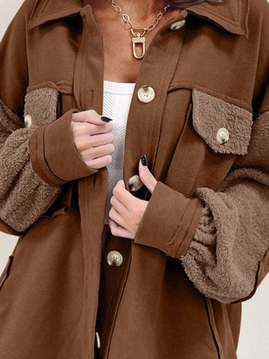 Women's Green Oversized Exposed Seam Shacket with Elbow Patches