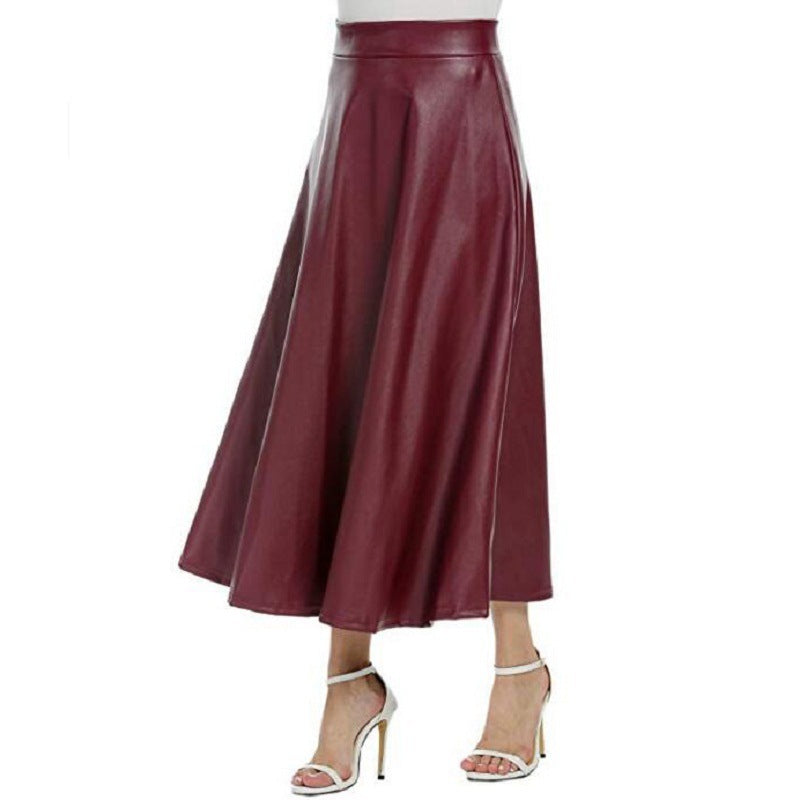 High Waist PU Leather Long Skirt