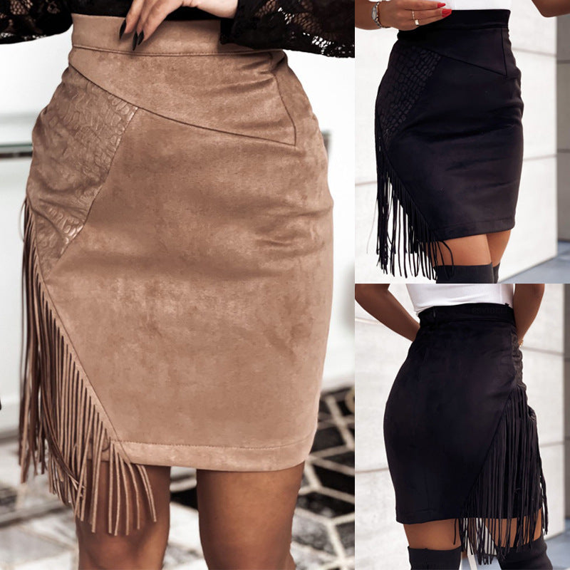Suede Fringed Mini Skirt