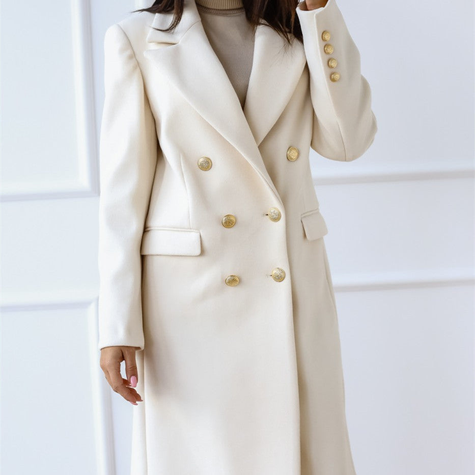 Long Tweed Jacket with Metal Buckle
