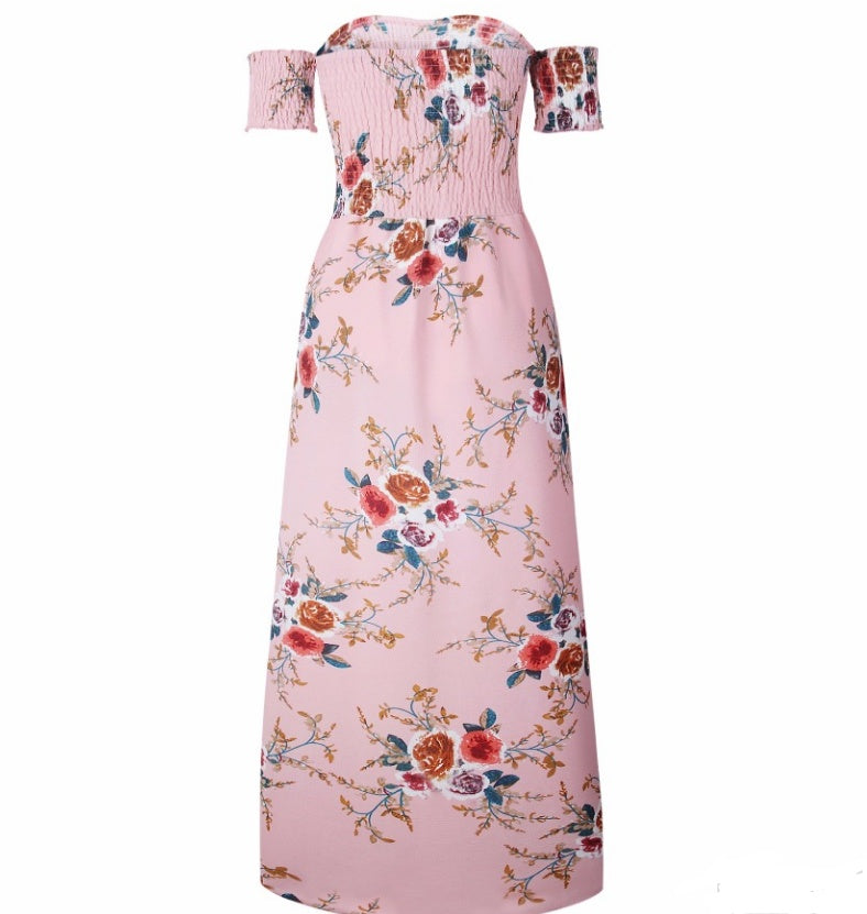 Bohemian Off Shoulder Floral Long Beach Dress - Summer Chiffon Collection