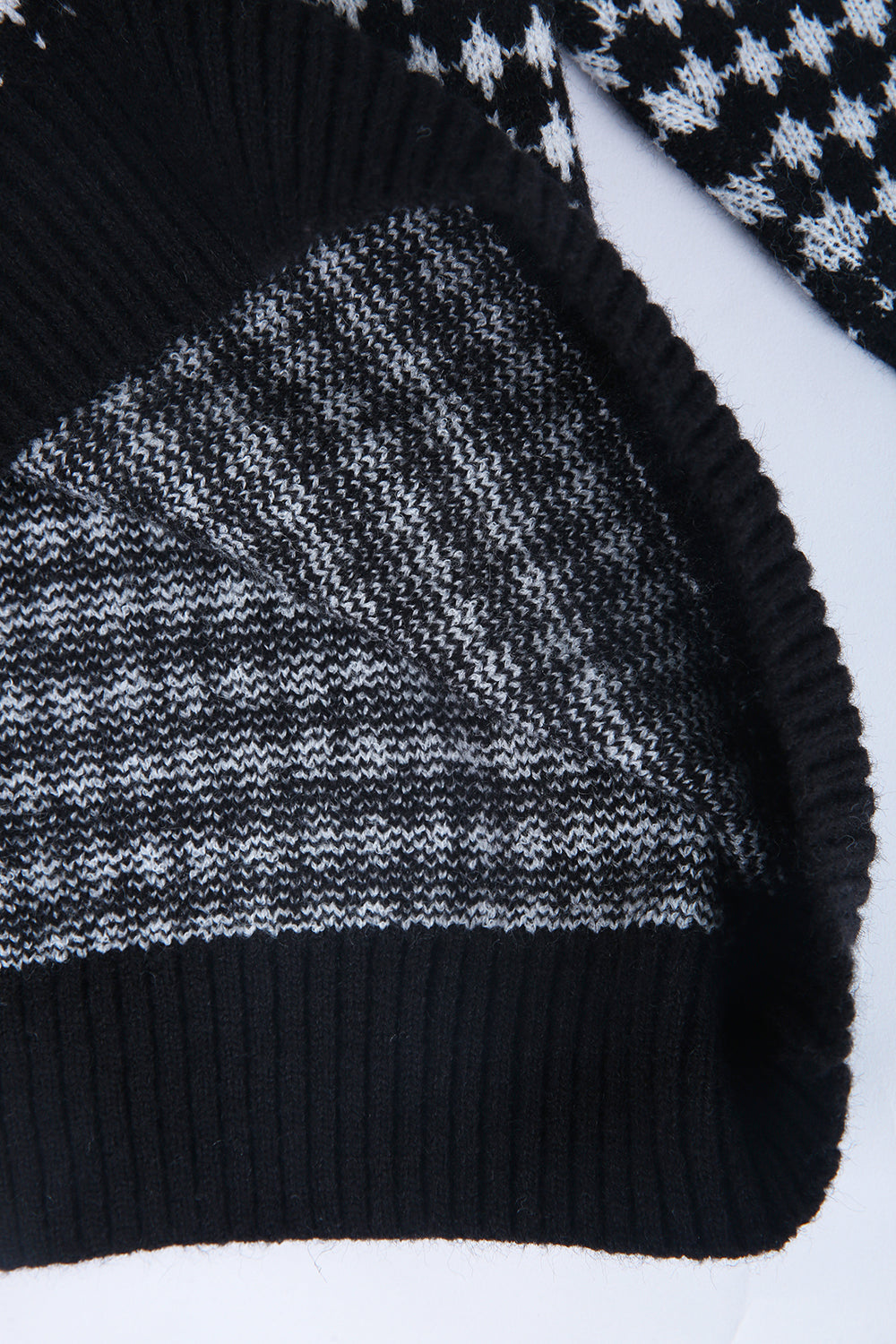 Green Striped Sweater with Black and White Plaid Pattern