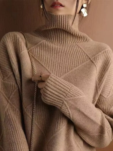 Luxury 3D Diamond Pattern Turtleneck Sweater – Elegance and Comfort
