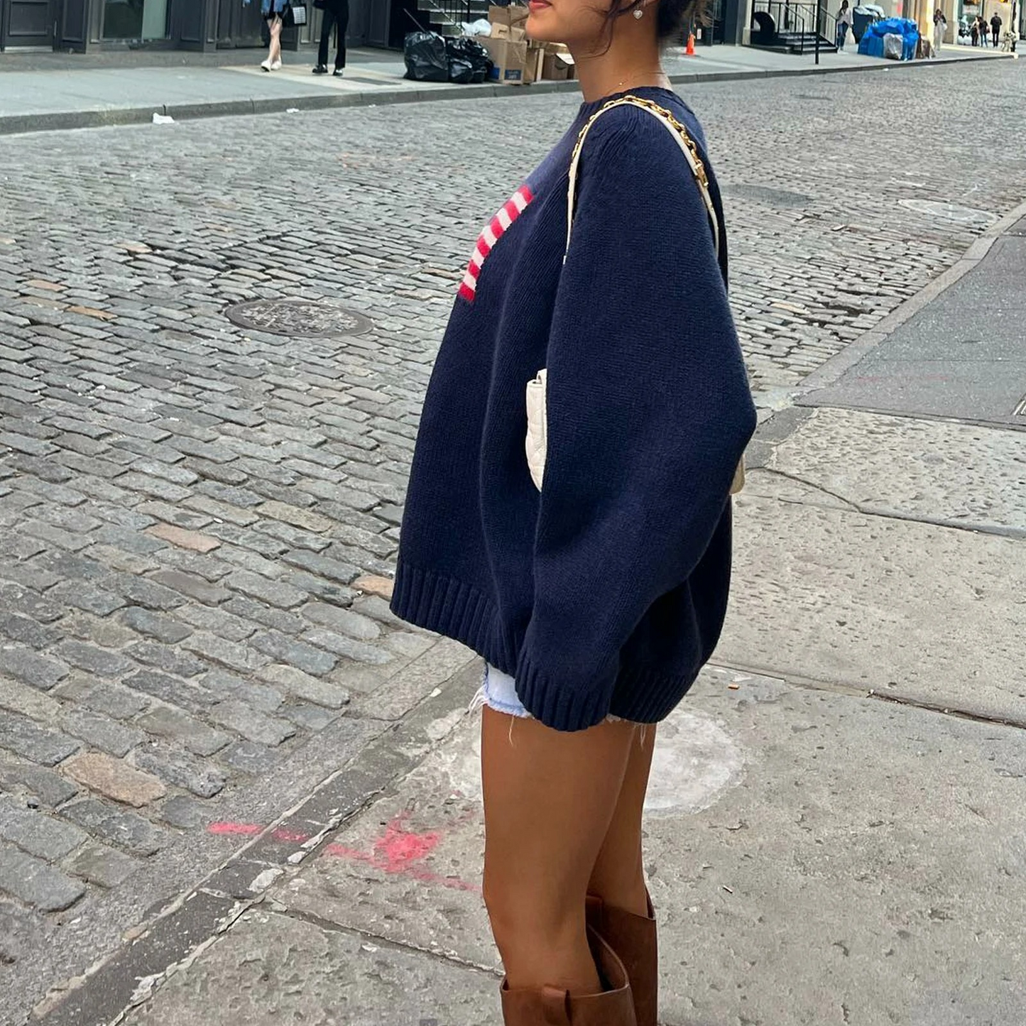 American Flag Detail Knit Sweater