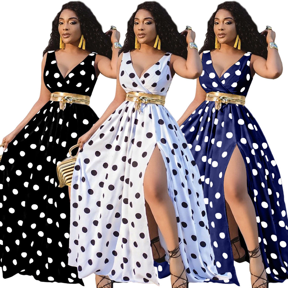 Women's Split Hem Long Evening Dress - Elegant Straps Formal Dress