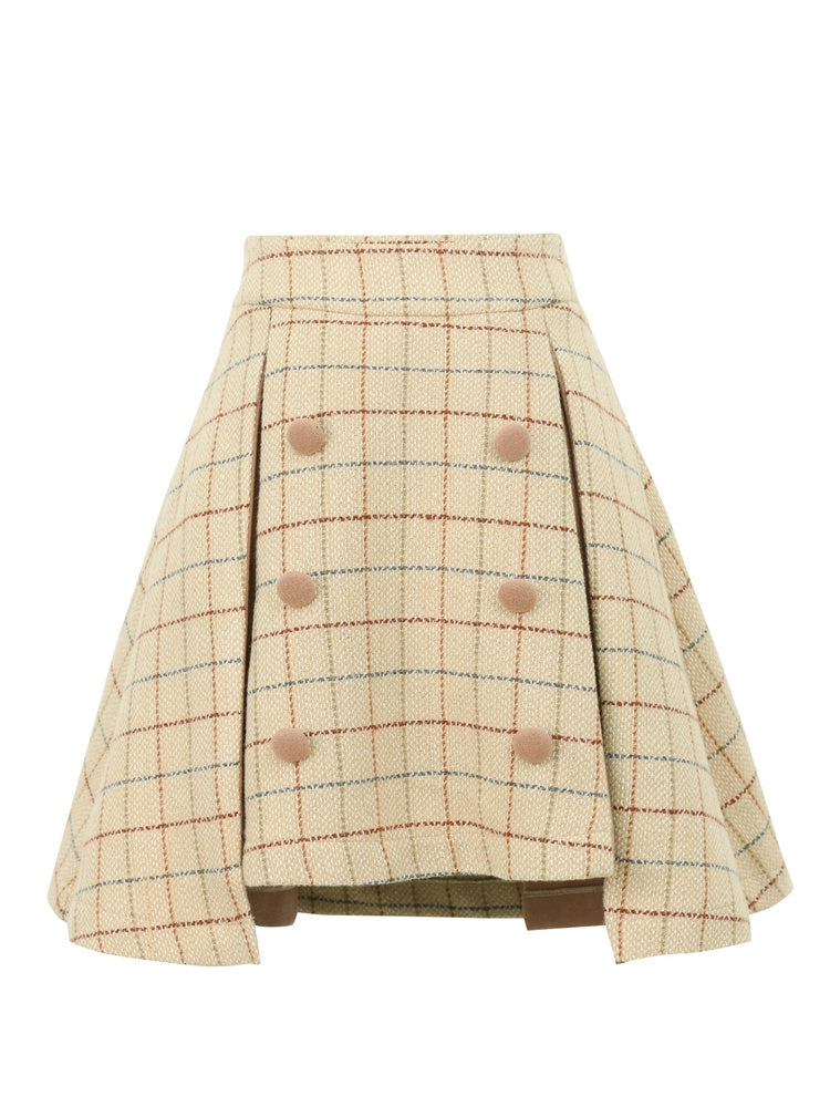 High-waisted wool blend plaid mini skirt