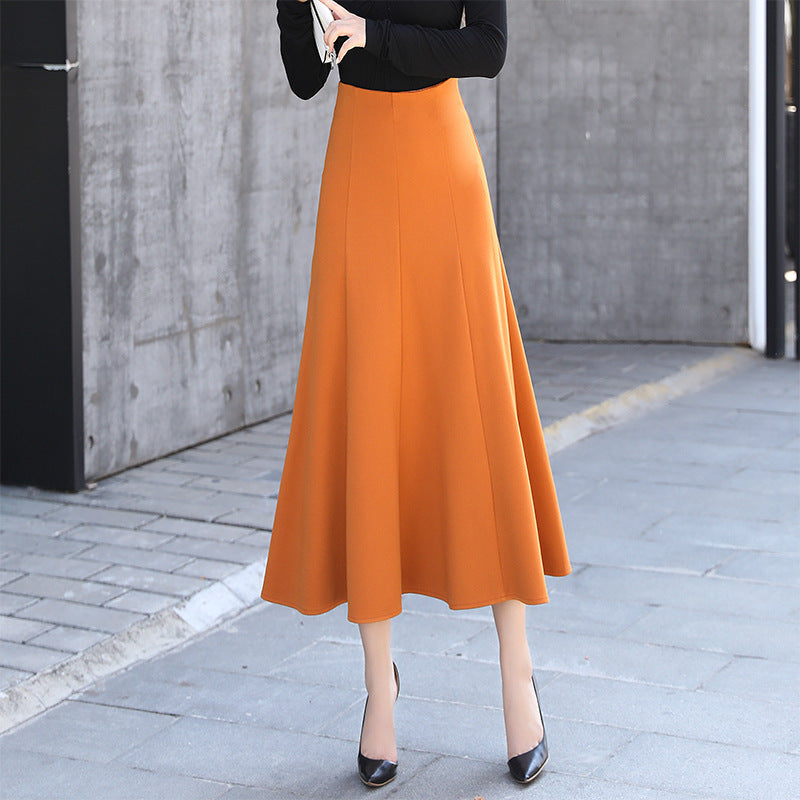 Cotton blend trapeze long skirt