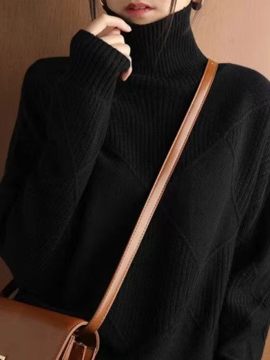 Luxury 3D Diamond Pattern Turtleneck Sweater – Elegance and Comfort