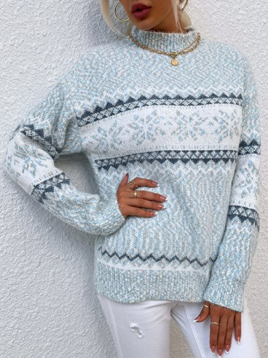 Women's Half Turtleneck Sweater with Snowflake Pattern
