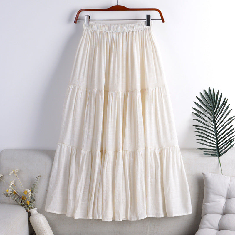 Cotton Linen Blend Spliced Midi Skirt