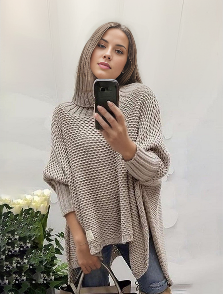 Plain sweater in apricot color.