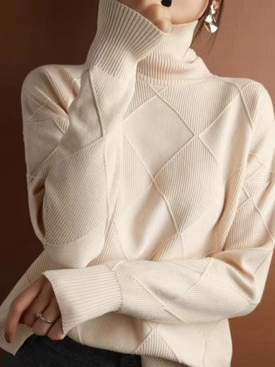 Luxury 3D Diamond Pattern Turtleneck Sweater – Elegance and Comfort