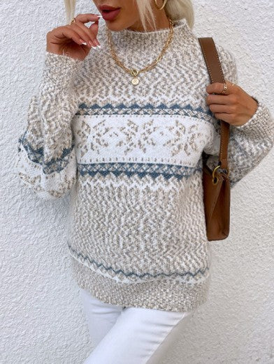 Women's Half Turtleneck Sweater with Snowflake Pattern