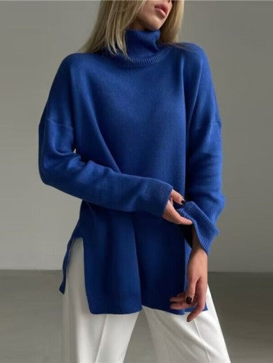 Oversized Long Turtleneck Sweater with Side Slit - 2024