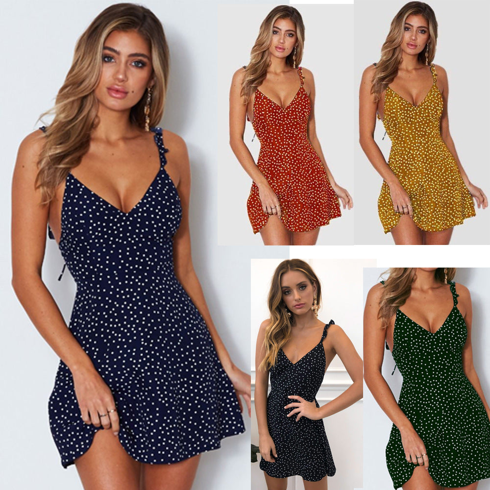 Polka Dot V Neck Summer Dress - Sleeveless Princess Beach Dress