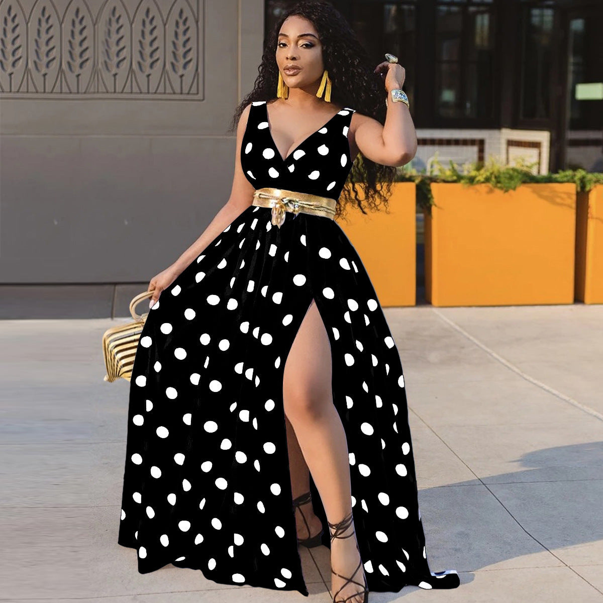 Women's Split Hem Long Evening Dress - Elegant Straps Formal Dress